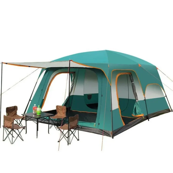 Tobys New 4-6 Person Double Layer Outdoor Camping Tent, A Bedroom And A Living Room, Family Cabin (Green)