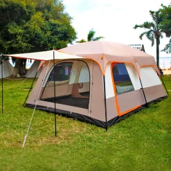 Tobys New 6-8 Person Double Layer Outdoor Camping Tent, A Bedroom And A Living Room, Family Cabin (Khaki)