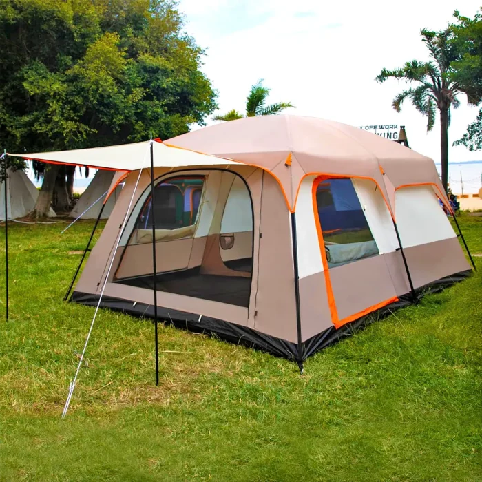 Tobys New 6-8 Person Double Layer Outdoor Camping Tent, A Bedroom And A Living Room, Family Cabin (Khaki)