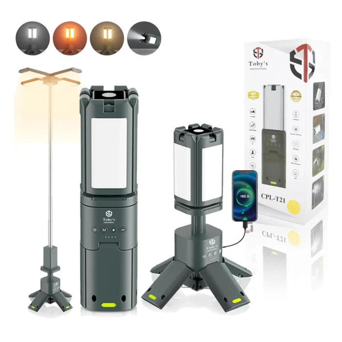 Toby's New CPL-T21 Telescopic Camping Lights Rechargeable 14000mAh, LED Collapsible Camping Lantern Portable with RGB/SOS Light and Magnetic Base IPX5 Waterproof for Hiking Camping Emergency