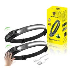Toby's LED Super Bright COB LED Head Torch 5 Lighting Modes Headlamp Hard Hat Light with Motion Sensor and IPX4 Waterproof (1 Piece)