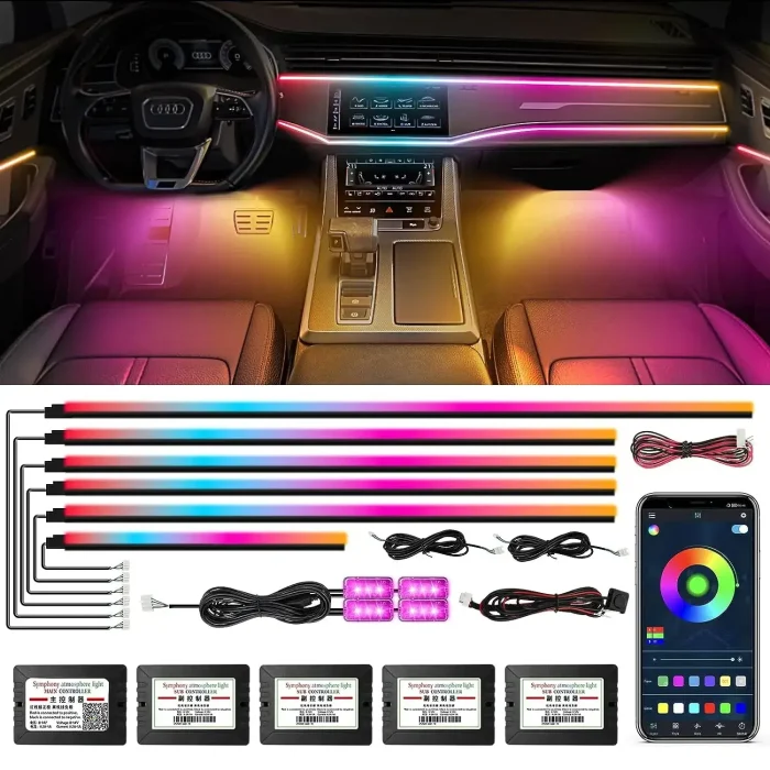 Toby's Dream color Acrylic Interior Car LED Strip 10 in 1 Light with Wireless APP RGB LEDs Fiber Optic Ambient Lighting Kits 16 Million Colors Sound Active Function Car Neon Lights