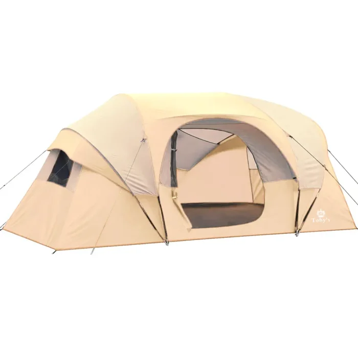 Toby's Tent 6-8 Person Camping Tents, Weather Resistant Family Tent, 2 Large Mesh Windows, Double Layer, Divided Curtain for Separated Room, Portable with Carry Bag ( Big)