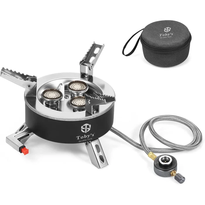 Toby's 6800W Camping Gas Stove Folding 3 Burners Piezo Ignition Backpacking Stove Outdoor Cooking Stove Furnace for Camping Hiking Picnic Emergency
