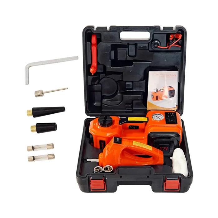 3 In 1 Electric Hydraulic Car Jack 5 Ton, 12V with Built-in Tire Inflatable Pump, LED Light, 2 Ways Car Power Supply, Safety Hammer for Car Tire Repair Tool Kits