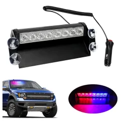 8W 1Pcs 8 LED Car Dashboard Windshield Emergency Warning Flash Police Strobe Light with 12V Cigarette Lighter and Suction Cups, 6000Lm Lumens Strobe Light