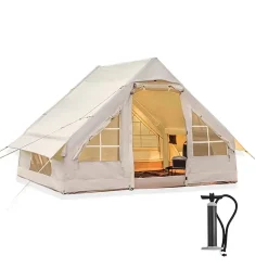 Toby's Inflatable Tent 01 Camping Tent with Pump, 4-6 Person Glamping Tents, Easy Setup 4 Season Waterproof Outdoor Oxford Tent, Luxury Cabin Tent with Mesh Windows Doors