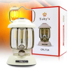 Toby's  CPL-T14 Led Camping Lights Portable Retro Atmosphere Lantern Stepless-dimming Knob Rechargeable Desk Lamp Reading Night Lights for Bedroom Office Hiking (White)