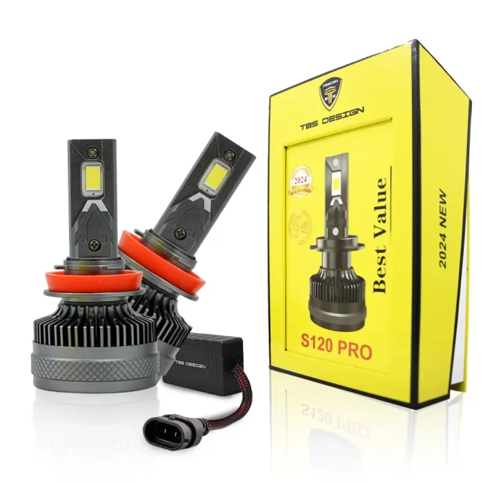TBS DESIGN New S120 PRO 2024 Upgraded H11/H8/H9 LED Headlight Bulbs,12000LM Super Bright, Headlights Conversion Kit 6500K Xenon White, Halogen Replacement with Fan ,Pack of 2