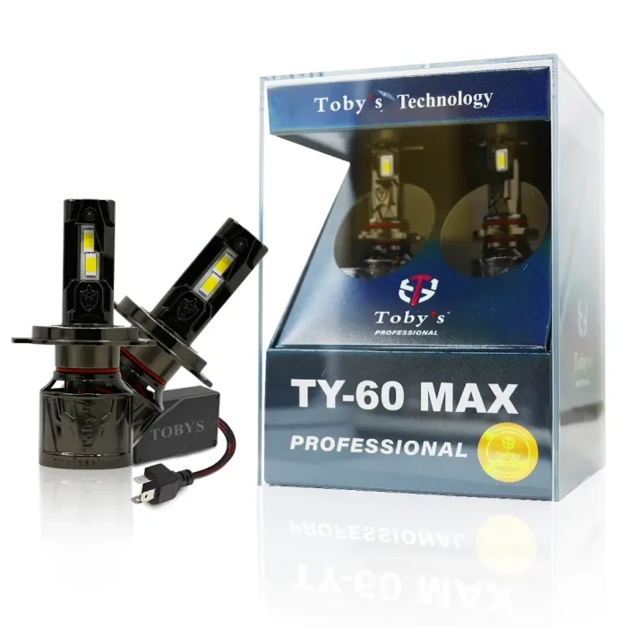 Tobys TY60 MAX H4 2 Pieces Car LED Headlight Bulbs tested 60watts Power and 6000 Lumens With Color Temperature 6500K