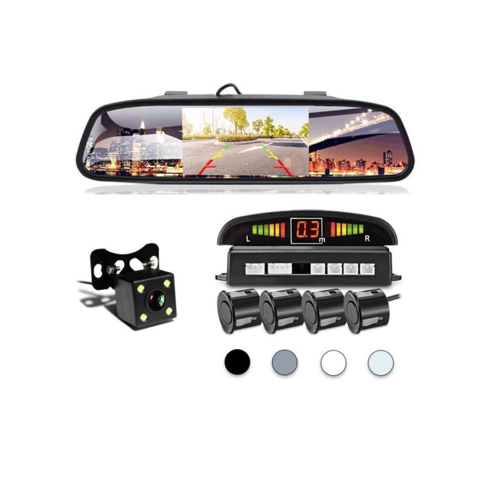 Car Security Package 3 In 1 TFT Mirror 4.3 Parking Sensors and Rear view Night Vision Camera