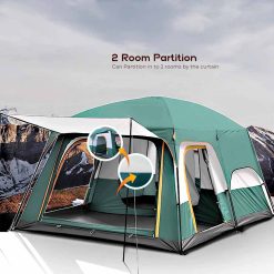 Tobys New 6-8 Person Double Layer Outdoor Camping Tent, A Bedroom And A Living Room, Family Cabin (Green)
