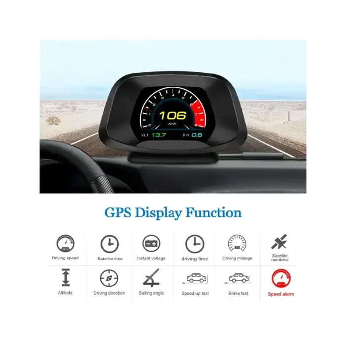 Car P19 HUD Head Up Display OBD2 GPS Additional Meter, Multi-Functional, Water Thermometer, RPM, Boost Meter, Car Voltmeter, OBDII
