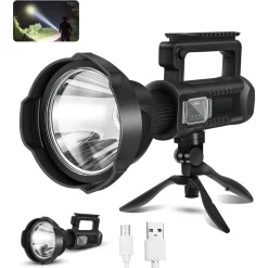 Toby's Rechargeable High Lumens Spotlight Flashlight, 2000 Lumens Super Bright LED Searchlight with Tripod, 4 Modes, IPX5 Waterproof, Handheld Spotlight for Camping, Home Security, Emergency
