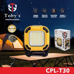 Toby’s CPL-T30 Rechargeable LED Floodlight High Brightness Long Battery Life Multi-Level Adjustment Durable Build Ideal for Outdoors (Color May Vary)