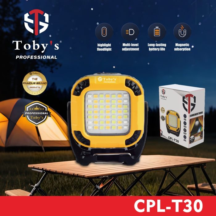 Toby’s CPL-T30 Rechargeable LED Floodlight High Brightness Long Battery Life Multi-Level Adjustment Durable Build Ideal for Outdoors (Color May Vary)