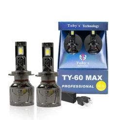 Tobys TY60 MAX 2 Pieces Car LED Headlight Bulbs tested 60watts Power and 6000 Lumens With Color Temperature 6500K