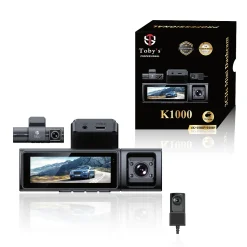Toby’s K1000 3CHs 4K Mini Dashcam Triple Camera Front, Inside, Rear, 3.2” IPS Screen, WiFi, G-Sensor, Loop Recording, Parking Assist & 256GB Support