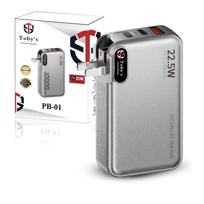 Toby’s PB-01 10000mAh Power Bank 22.5W Fast Charging 3 in 1 AC Charger with Built-in Lightning & Type-C Cables, USB-A & Type-C Outputs