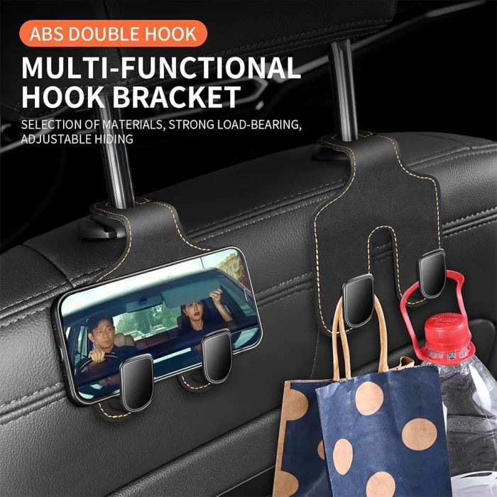 Toby’s HH01 Black Double Hook Car Hanger – PU Leather & Metal Back Seat Organizer Hooks, Multi-Functional Headrest Storage Holder for Bags, Phones & Accessories, 20KG Capacity (2 Pack)