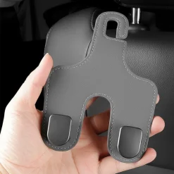 Toby’s HH01 Grey Double Hook Car Hanger – PU Leather & Metal Back Seat Organizer Hooks, Multi-Functional Headrest Storage Holder for Bags, Phones & Accessories, 20KG Capacity (2 Pack)