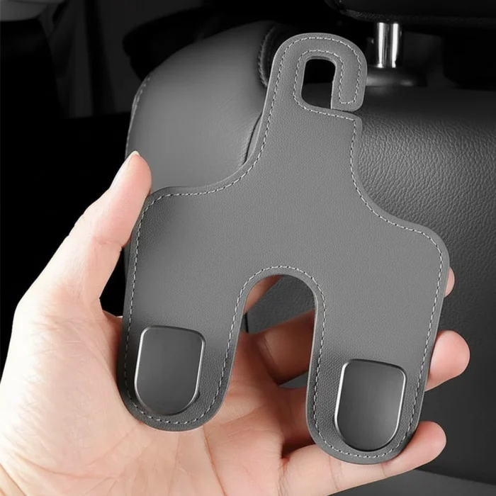 Toby’s HH01 Grey Double Hook Car Hanger – PU Leather & Metal Back Seat Organizer Hooks, Multi-Functional Headrest Storage Holder for Bags, Phones & Accessories, 20KG Capacity (2 Pack)