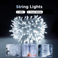 Toby’s 10M Multi-Function LED Curtain String Lights – Cool White Fairy Lights for Indoor & Outdoor Decoration, Parties, Christmas, and Camping