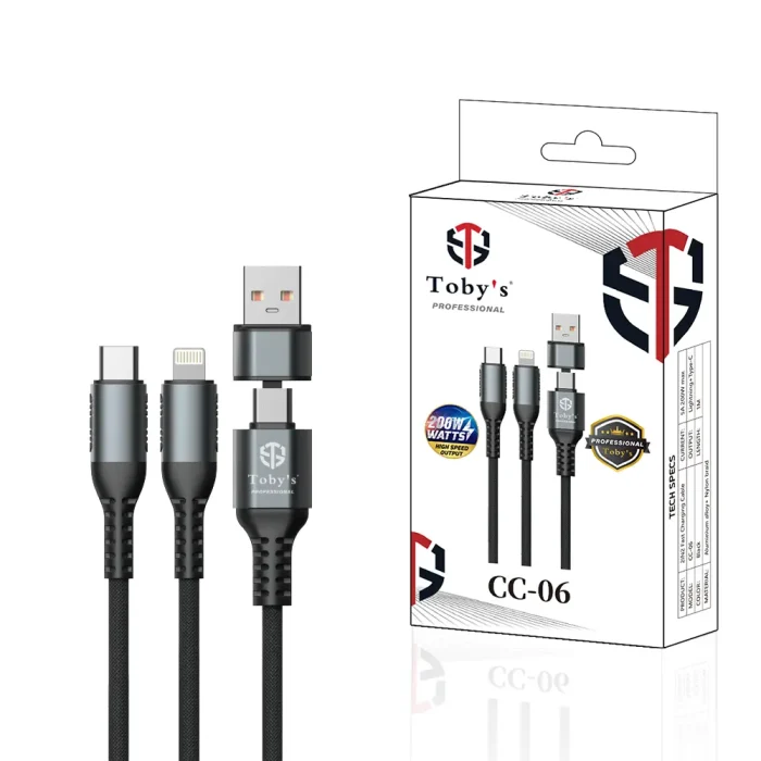 Toby’s Professional CC-06 200W 5A Fast Charging Cable USB A to USB C / Type-C / Lightning 1 Meter High-Speed Nylon Braided Cable