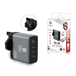 Toby’s FC-02 100W GaN Fast Charger with 3 Type-C & USB-A PD3.0 QC3.0 Multi-Port UK Plug Adapter with 100CM Cable