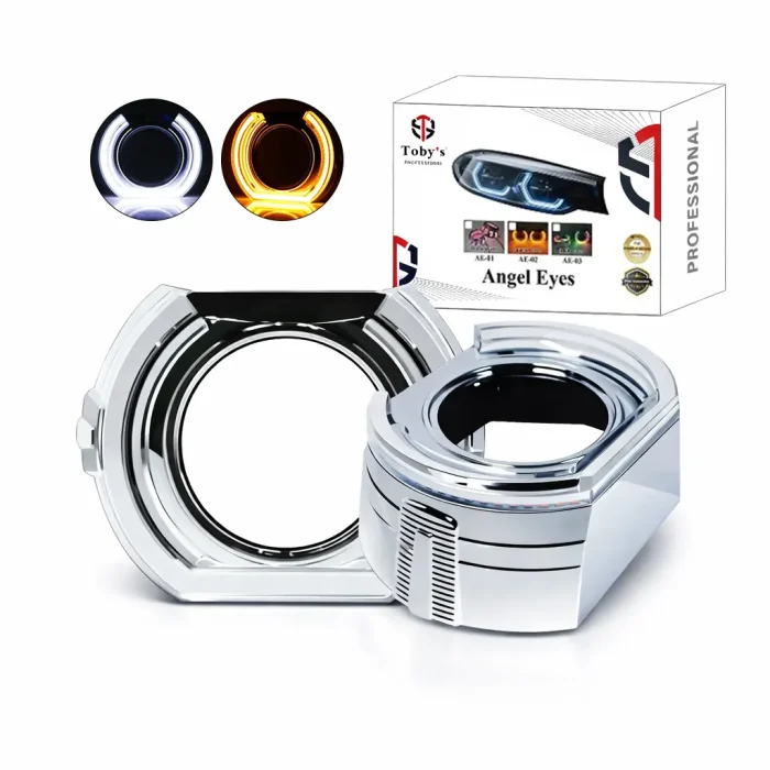 3.0 Inch Hexagon LED Angle Eyes Projector Lens Cover Dual Color White & Amber DRL with Sequential Turn Signal U Shape Projector Halo Ring for Car Headlight Retrofit