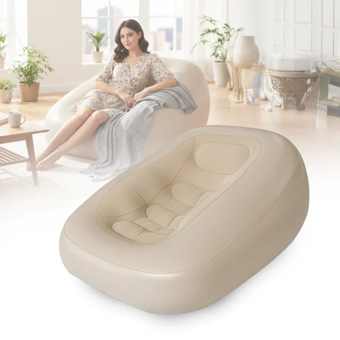 Luxury Inflatable Air Sofa 03 Chair with 3 in 1 Automatic Pump 155×110×65cm Portable Foldable Lounge for Indoor & Outdoor Relaxation