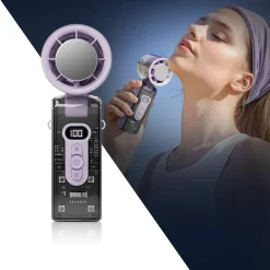 Toby’s ICE FAN-06 High-Speed Portable Cooling Fan with LED Light 100 Level Speed Control, 3600mAh Rechargeable Battery, TEC Ice Ceramic Technology, 360° Air Supply (Purple)