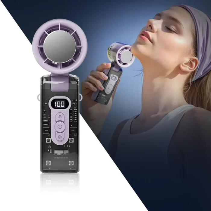 Toby’s ICE FAN-06 High-Speed Portable Cooling Fan with LED Light 100 Level Speed Control, 3600mAh Rechargeable Battery, TEC Ice Ceramic Technology, 360° Air Supply (Purple)