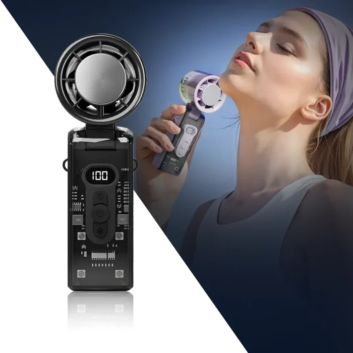 Toby’s ICE FAN-06 High-Speed Portable Cooling Fan with LED Light 100 Level Speed Control, 3600mAh Rechargeable Battery, TEC Ice Ceramic Technology, 360° Air Supply
