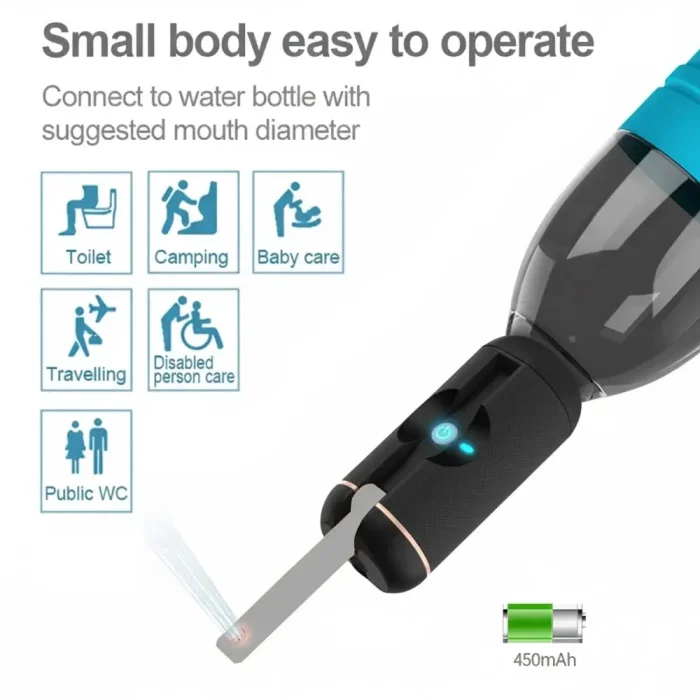 Toby’s MPS-01 Portable Electric Bidet Sprayer 450mAh Rechargeable Travel Hygiene Washer, 2 Gear Water Flow, 180° Adjustable Nozzle, 3.7V Lithium Battery