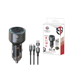 Toby’s CC-19 200W Fast Car Charger with USB-C PD & USB-A Port, Multi Charging Cable, 12-24V Universal Car Adapter