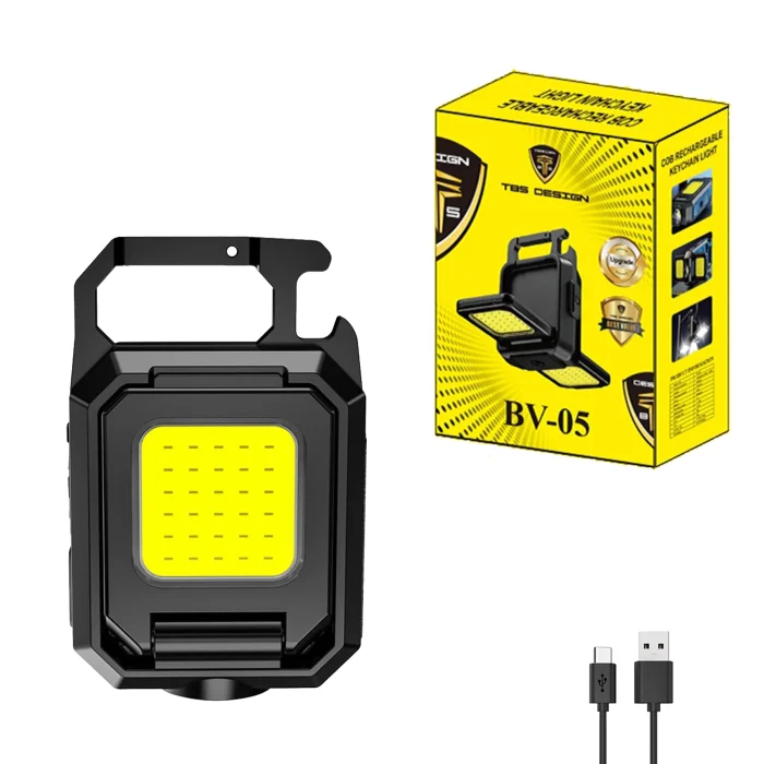 TBS DESIGN BV-05 COB Keychain LED Flashlight 1000LM Rechargeable Magnetic Work Lamp 5 Modes Foldable 90° for Hiking & Fishing